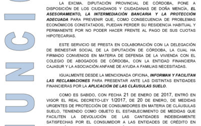 La  Diputación de Córdoba pone a disposición de la ciudadanía un servicio de asesoramiento por la aplicación de las claúsulas suelo.