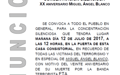 Concentración silenciosa en el XX aniversario del asesinato de Miguel Ángel Blanco.