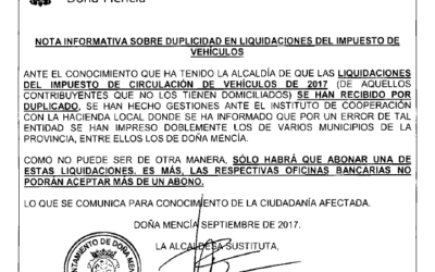 Nota informativa sobre duplicidad en los recibos del impuesto de circulación de  vehículos