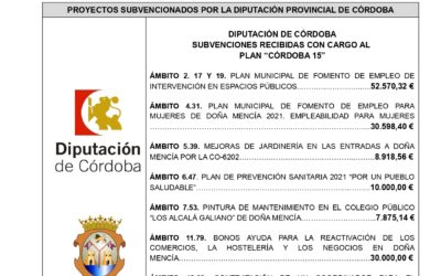 Plan Provincial de Asistencia a Municipios y Entidades Locales Autónomas de la Provincia de Córdoba para actuaciones locales en el marco de la Agenda Urbana y Rural Española. PLAN “CÓRDOBA- 15”. (Ejercicio 2021)