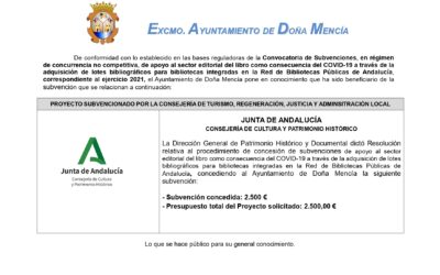 Convocatoria de Subvenciones, en régimen de concurrencia no competitiva, de apoyo al sector editorial del libro como consecuencia del COVID-19 a través de la adquisición de lotes bibliográficos para bibliotecas integradas en la Red de Bibliotecas Públicas de Andalucía, correspondiente al ejercicio 2021