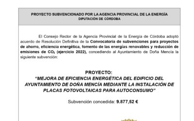 Convocatoria de subvenciones dirigida a las entidades locales de la provincia de Córdoba para proyectos de ahorro, eficiencia energética, fomento de las energías renovables y reducción de emisiones de CO2, ejercicio 2022