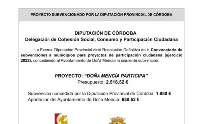 Convocatoria de subvenciones a municipios y entidades locales autónomas para proyectos de participación ciudadana – CÓRDOBA PARTICIPATIVA- durante el año 2022