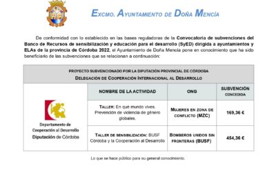 Convocatoria de subvenciones del Banco de Recursos de sensibilización y educación para el desarrollo (SyED) dirigida a ayuntamientos y ELAs de la provincia de Córdoba 2022