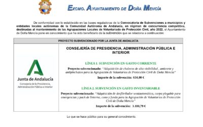 Convocatoria de Subvenciones a municipios y entidades locales autónomas de la Comunidad Autónoma de Andalucía, en régimen de concurrencia competitiva, destinadas al mantenimiento de las Agrupaciones Locales de Voluntariado de Protección Civil, año 2022
