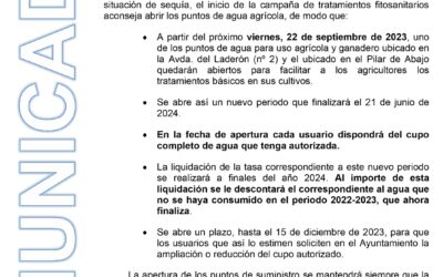 APERTURA DE LOS PUNTOS DE AGUA PARA USO AGRICOLA Y GANADERO SEPTIEMBRE 2023