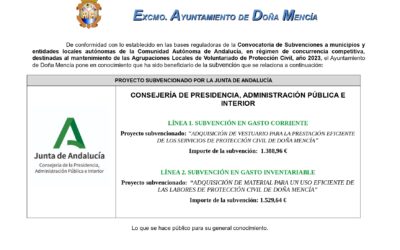 Convocatoria de Subvenciones a municipios y entidades locales autónomas de la Comunidad Autónoma de Andalucía, en régimen de concurrencia competitiva, destinadas al mantenimiento de las Agrupaciones Locales de Voluntariado de Protección Civil, año 2023,