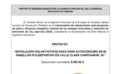 Convocatoria de subvenciones dirigida a las entidades locales de la provincia de Córdoba para proyectos de ahorro, eficiencia energética, fomento de las energías renovables y reducción de emisiones de CO2, ejercicio 2024