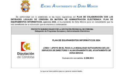 PLAN DE COLABORACIÓN CON LASENTIDADES LOCALES DE CÓRDOBA EN MATERIA DE ADMINISTRACIÓN ELECTRÓNICA. PLAN DEEQUIPAMIENTOS INFORMÁTICOS, ejercicio 2024