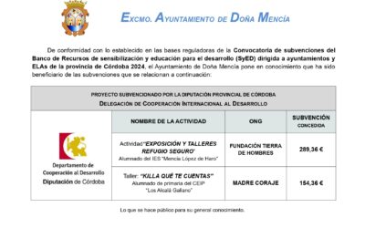 Convocatoria de subvenciones del Banco de Recursos de sensibilización y educación para el desarrollo (SyED) dirigida a ayuntamientos y ELAs de la provincia de Córdoba 2024