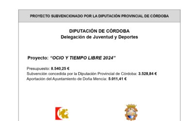 Convocatoria de subvenciones a municipios y entidades locales autónomas de la provincia de Córdoba que desarrollen programas de OCIO Y TIEMPO LIBRE dirigidos a jóvenes, durante el año 2024