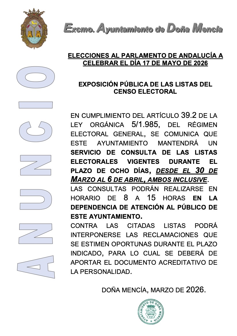 ELECCIONES AL PARLAMENTO DE ANDALUCÍA A CELEBRAR EL DÍA 17 DE MAYO DE 2026