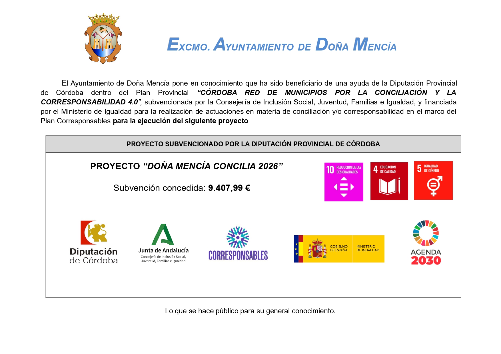 CÓRDOBA RED DE MUNICIPIOS POR LA CONCILIACIÓN Y LA CORRESPONSABILIDAD 4.0
